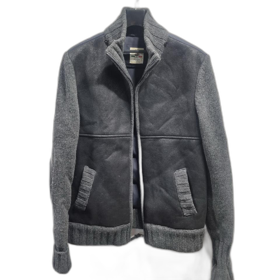 스웨이드 니트 배색 점퍼