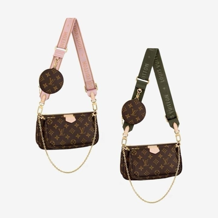 루이비통 악세수아 핑크 & 카키 세트체인 숄더백