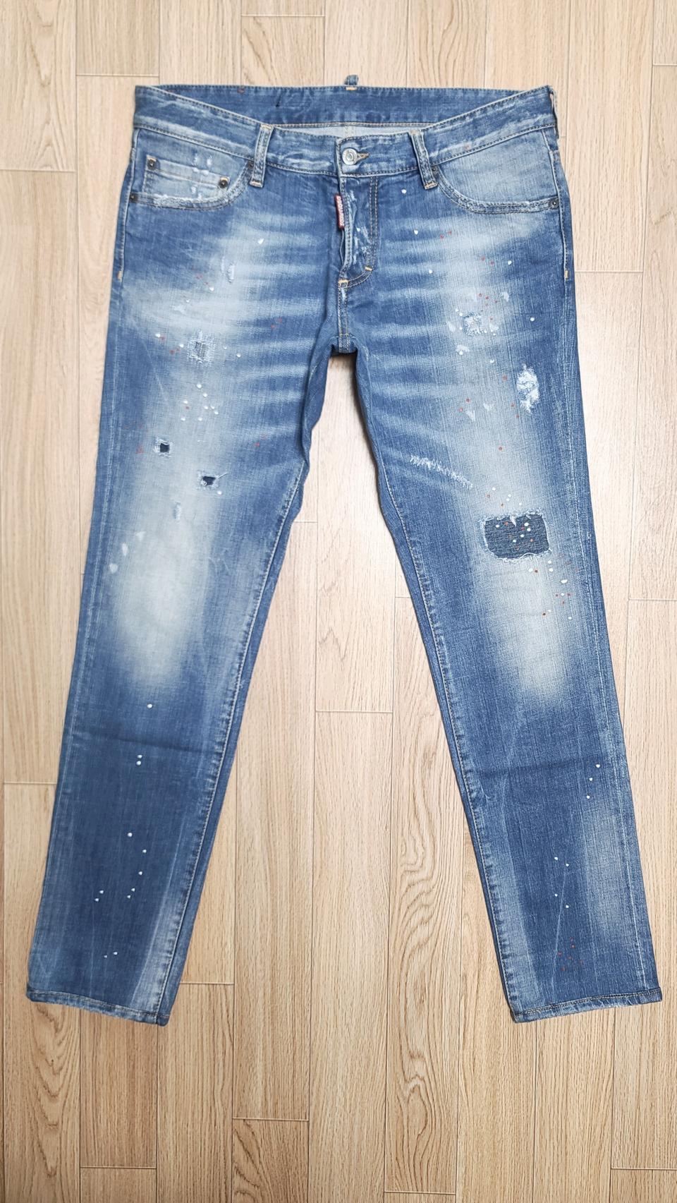 정품 디스퀘어드 가죽패치 슬림진 청바지 50 52