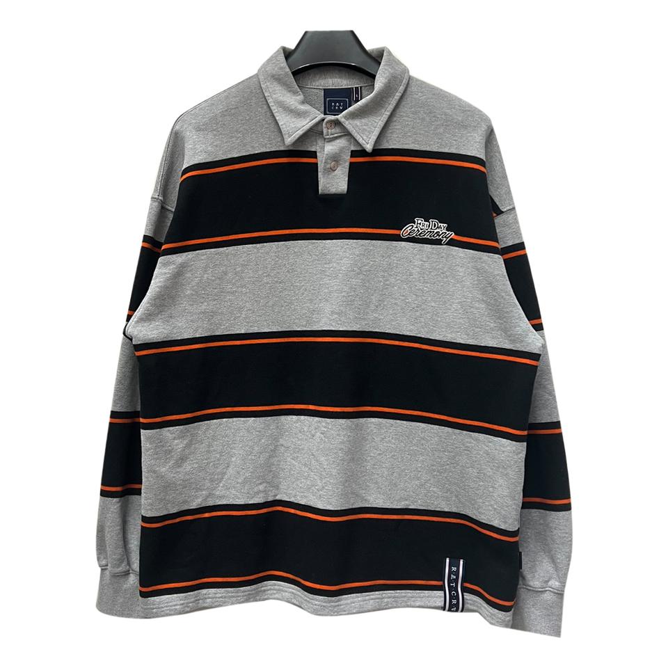 로맨틱크라운 오버핏 스트라이프 폴로 카라 맨투맨 L