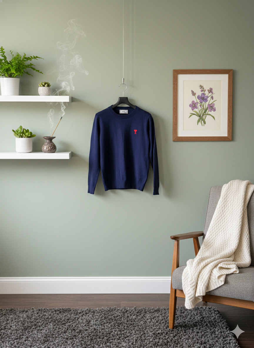 아미 네이비 하트 로고 스웨터