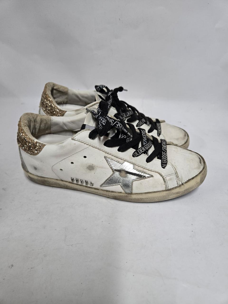 골든구스 슈퍼스타 스니커즈 화이트 실버 글리터 36 230
