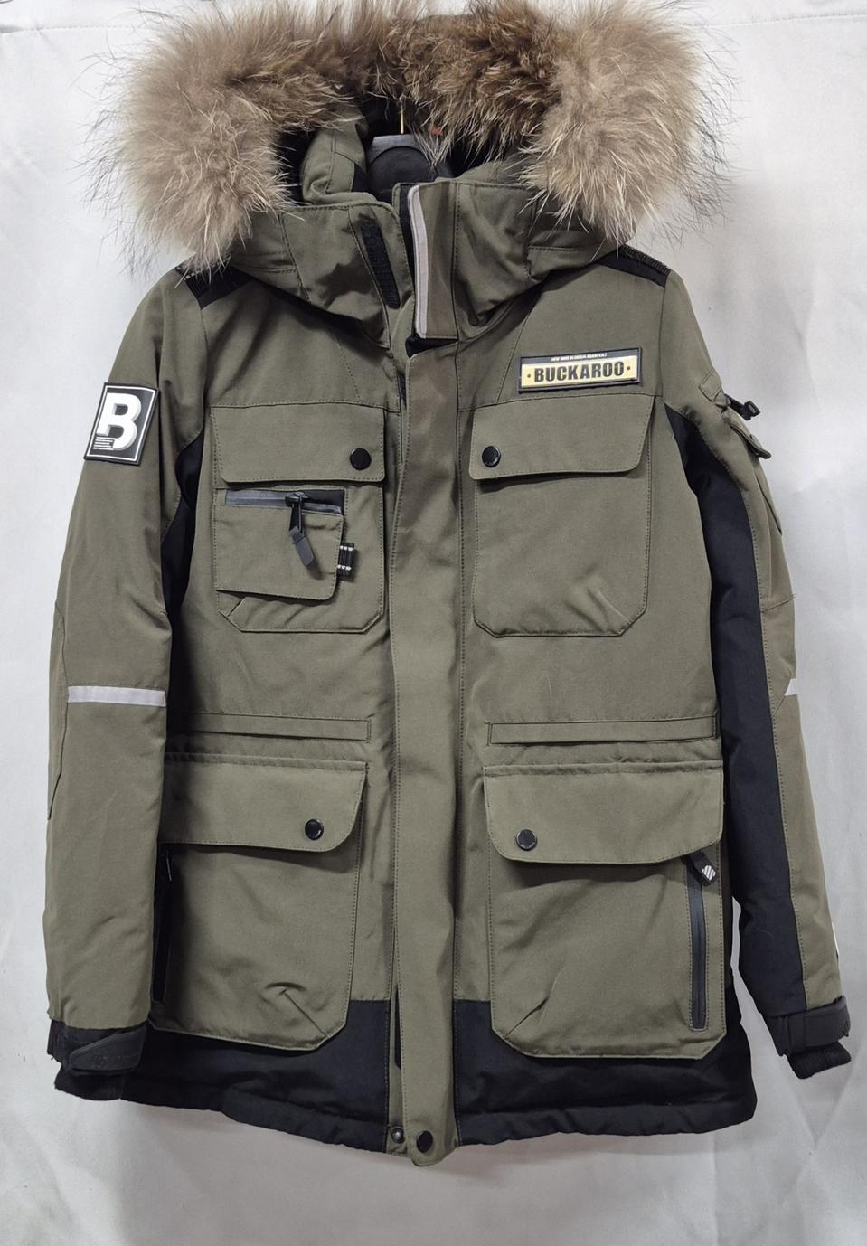 BUCKAROO 여성 구스다운 카키색 후드 패딩 XS