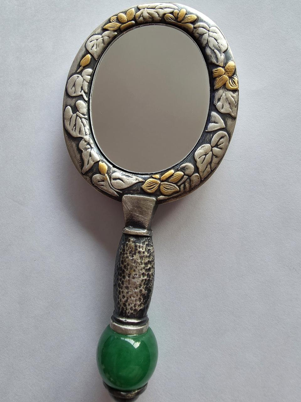 은공예 비취옥 손잡이 silver 손거울