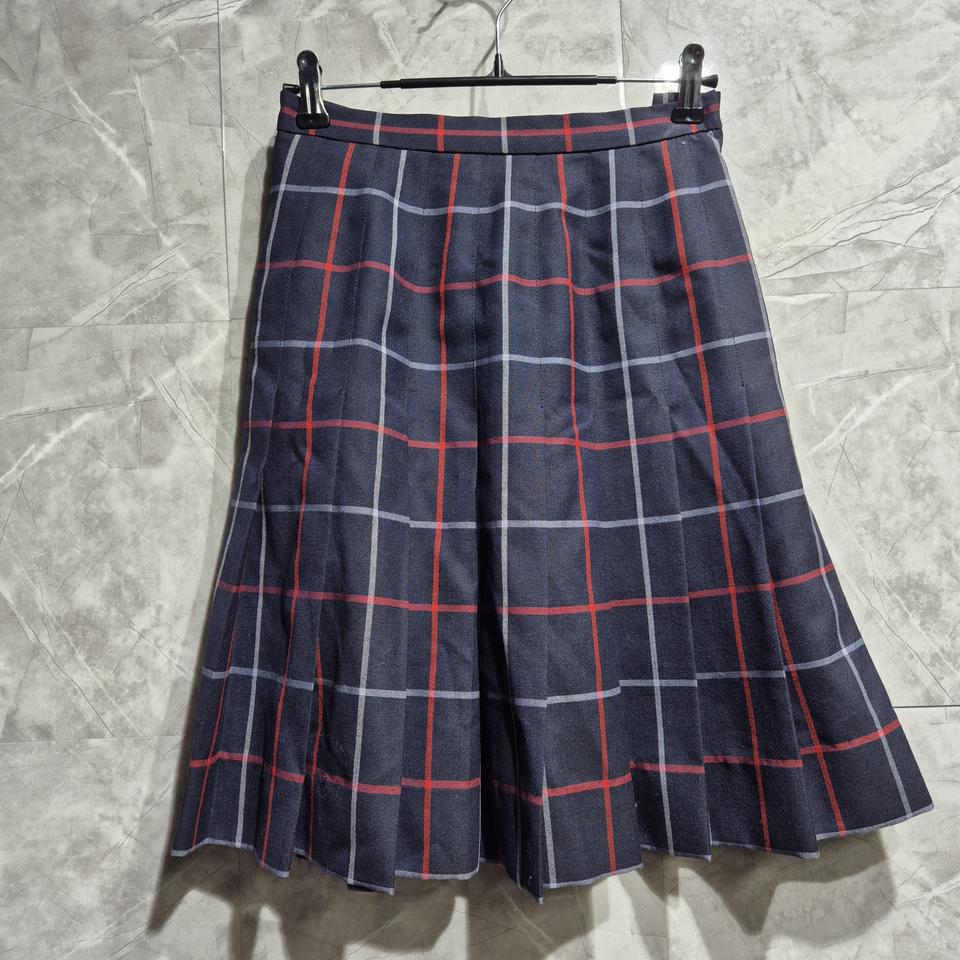 버버리 체크 플리츠 스커트 네이비 레드