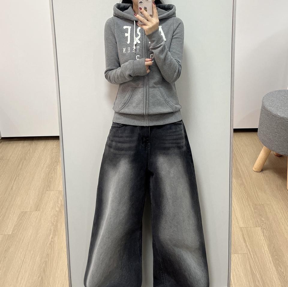 아베크롬비 슬림핏 자수로고 그레이 후드집업