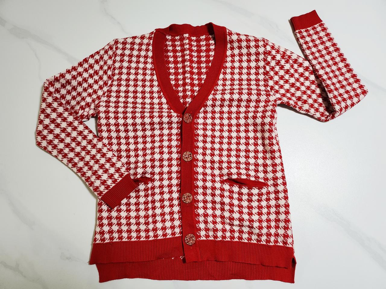 레트 체크 니트 가디건 (55-날씬66)