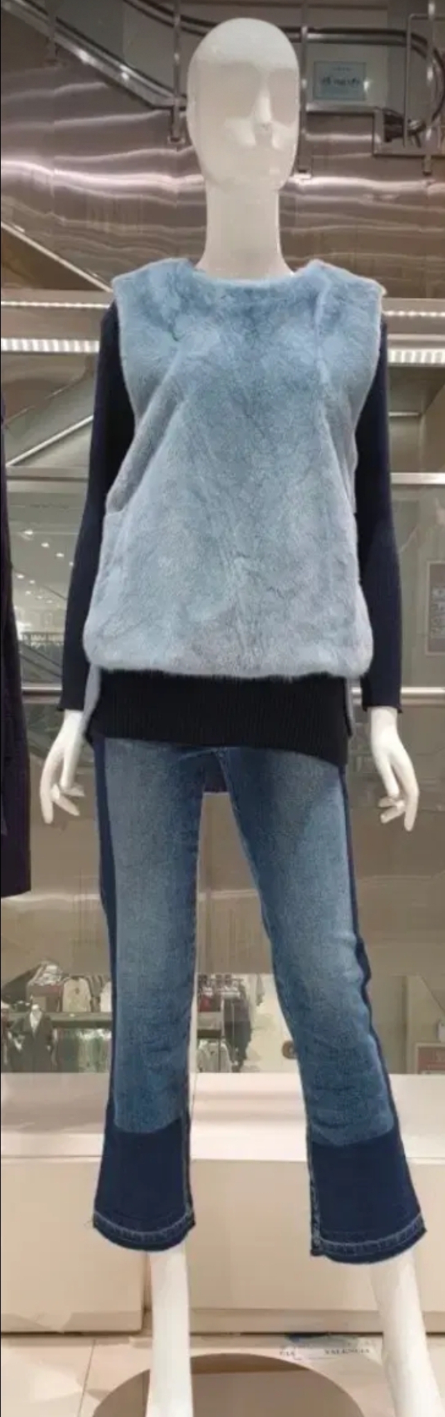 발렌시아 밍크 배색 알파카 울혼방 베스트 66사이즈 새제품 스카이블루컬러