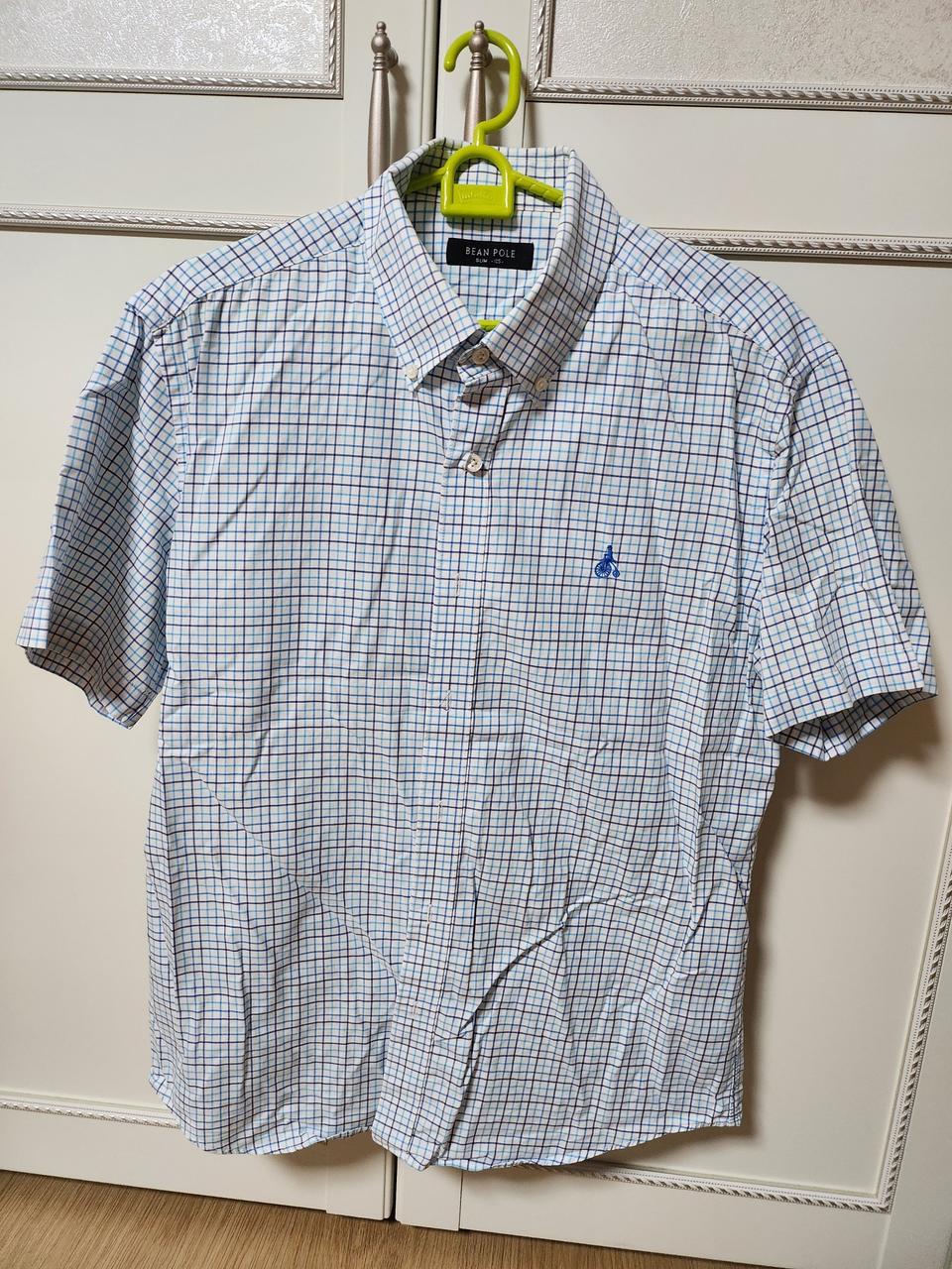 빈폴 블루 체크 반팔 셔츠 105