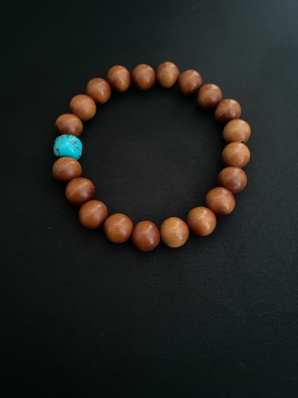 천연 우드 터키석 단주 팔찌