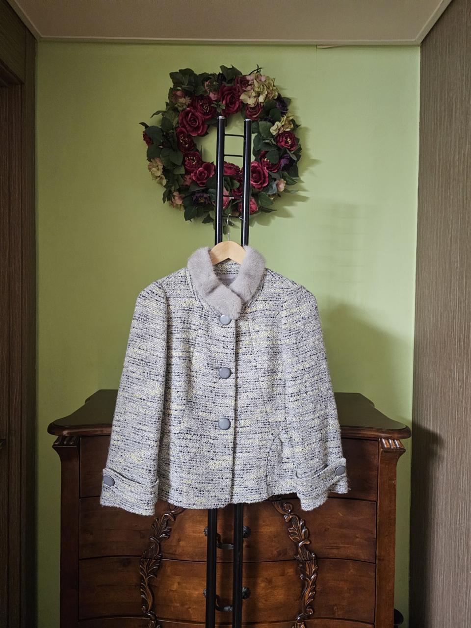 데코 천연밍크카라 트위드자켓