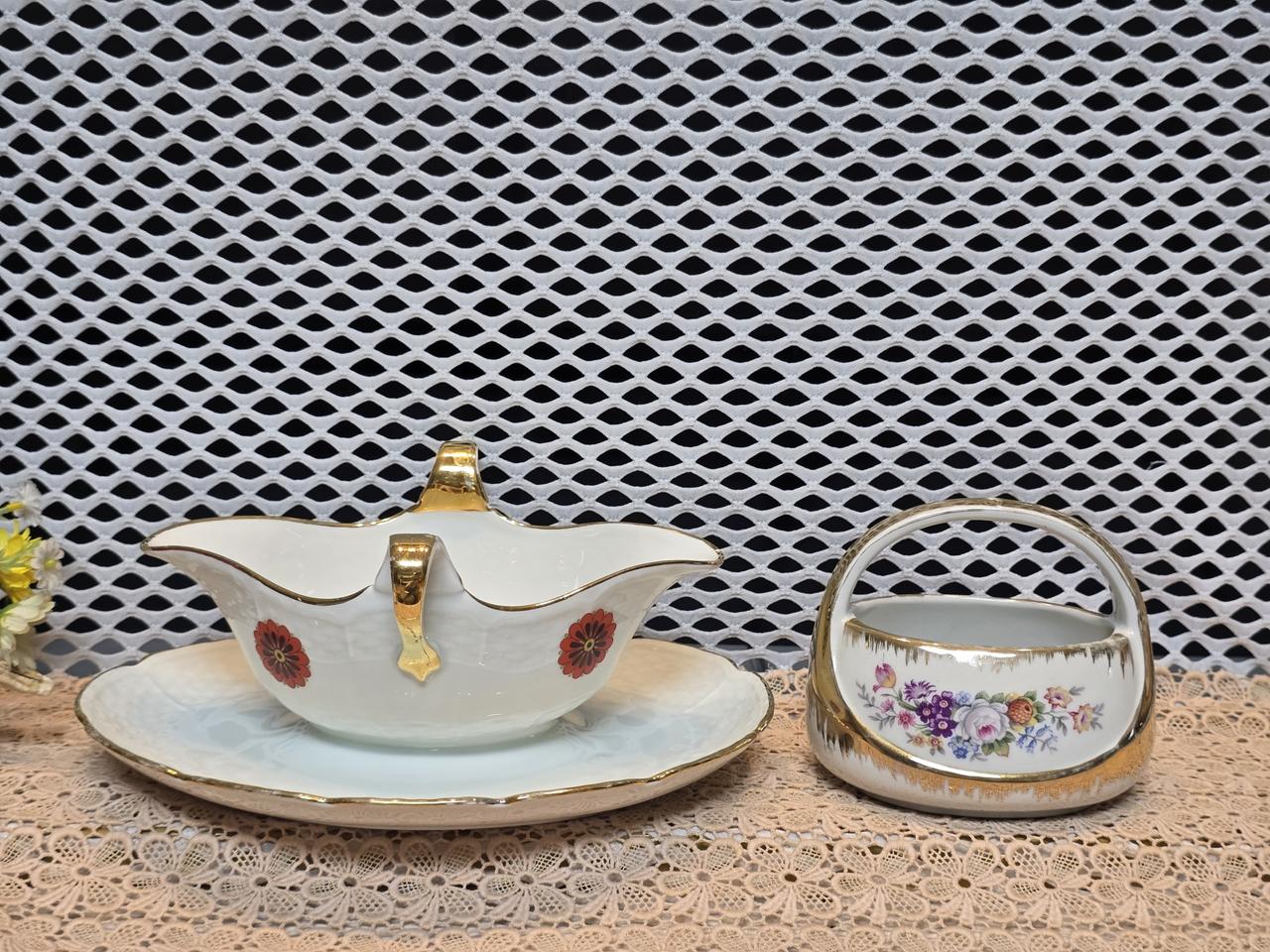 프랑스 리모지 일체형 그래비 보트와 티스픈 꽂이