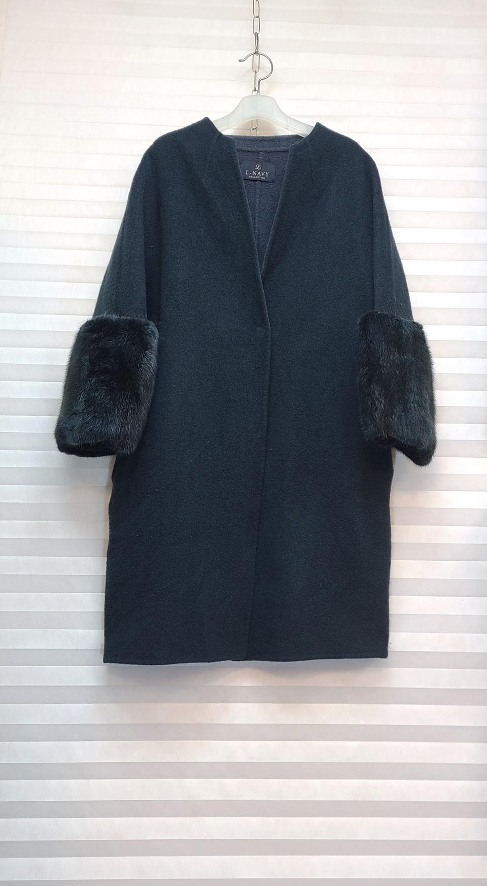 L-NAVY> 밍크소매 캐시미어 고급코트