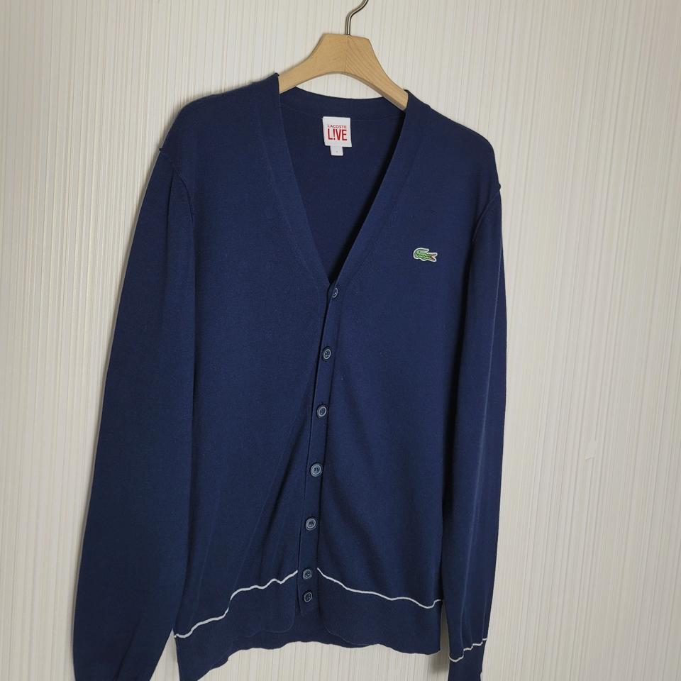 L 라코스테 가디건 네이비 코튼 실크
