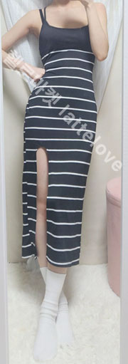 스트라이프 나시형 옆트임 롱피스 XS (착샷O)