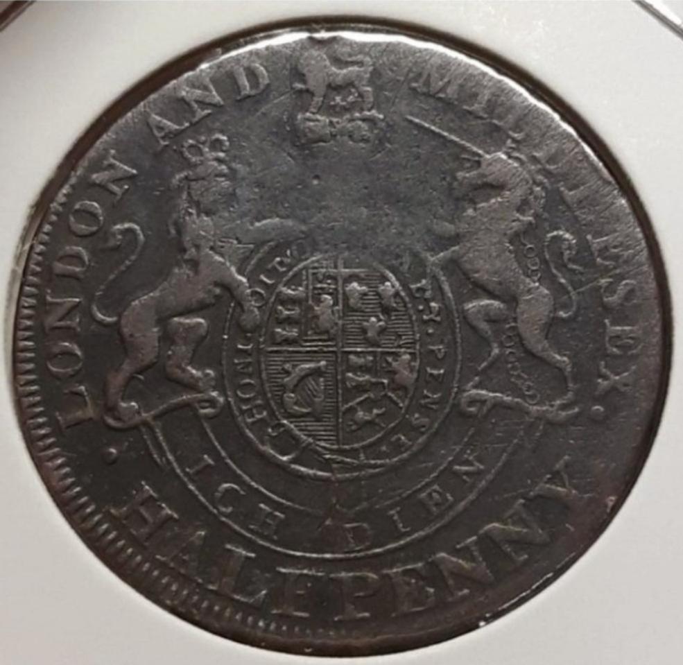 희귀 영국 1794년 그레이트 브리턴 하프페니.외국주화 주화 화폐 동전