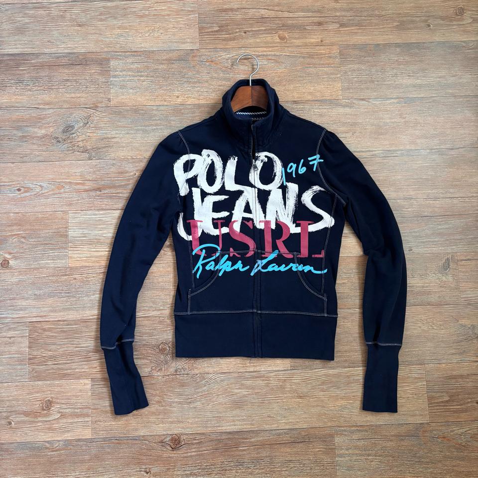 폴로진 XS 네이비 집업 점퍼 두산 랄프로렌 프린팅
