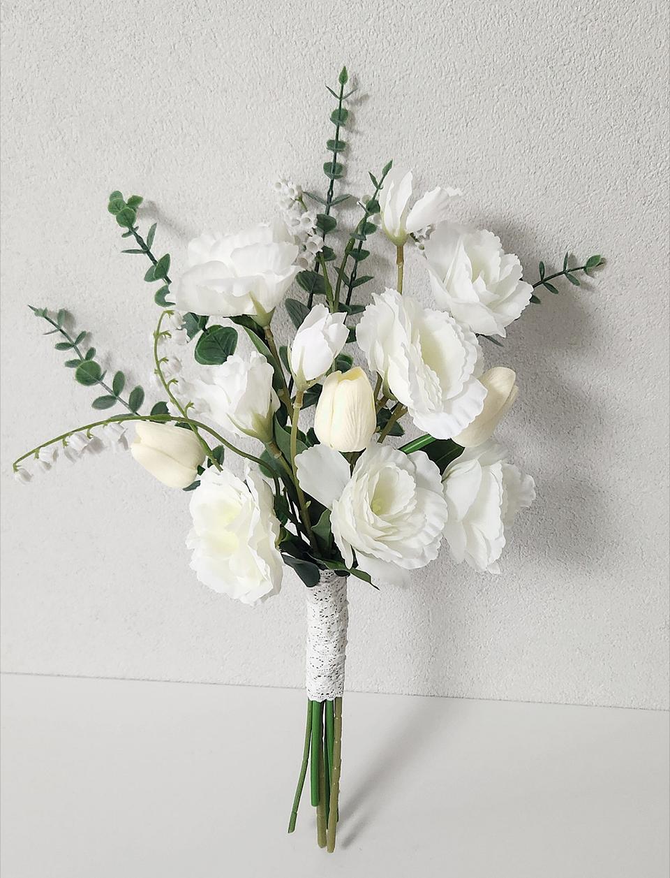 새상품)풍성한 리시안서스 튤립 은방울꽃 조화 부케 인테리어소품