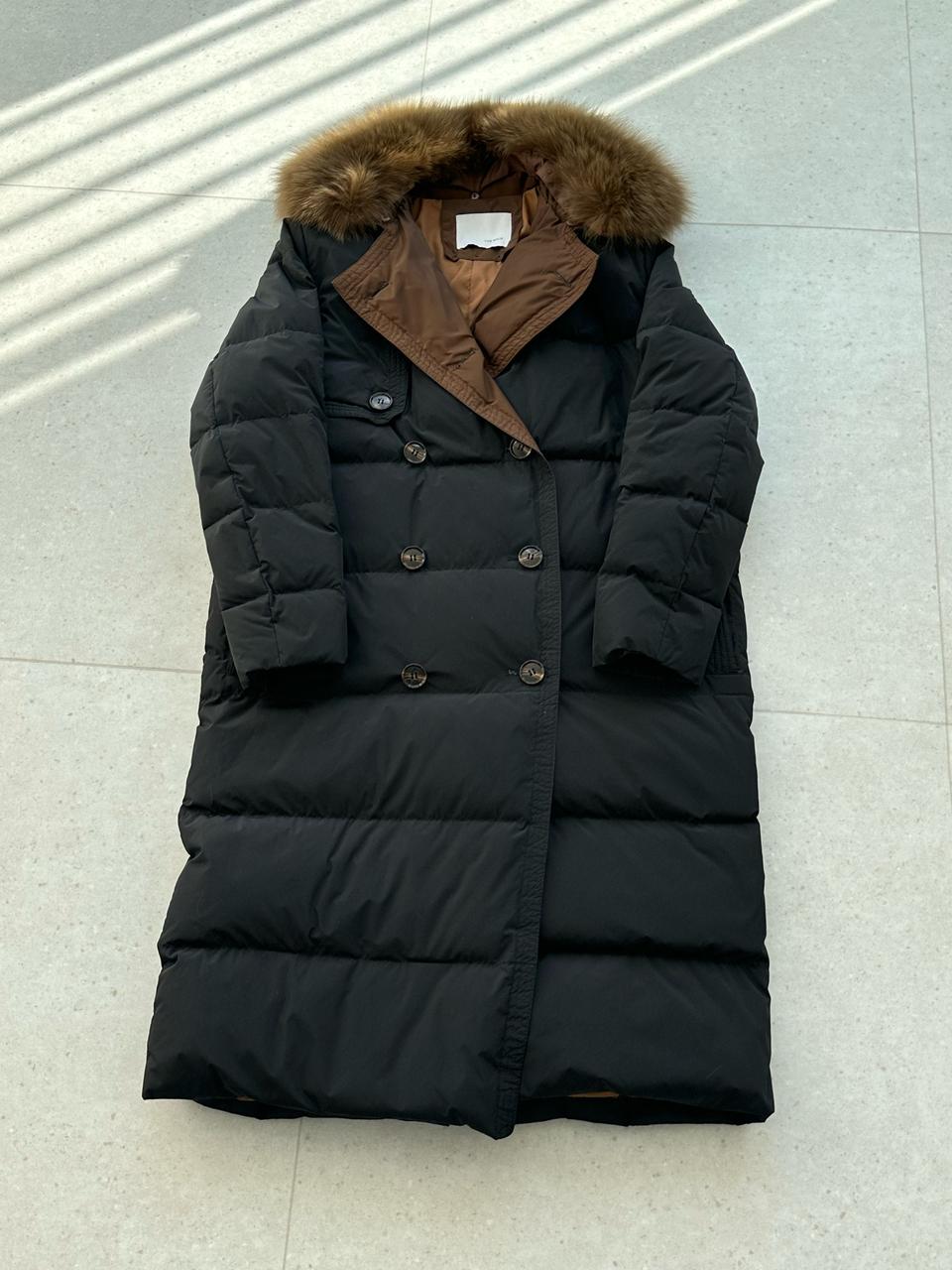 블랙 더블버튼 롱패딩 털탈부착