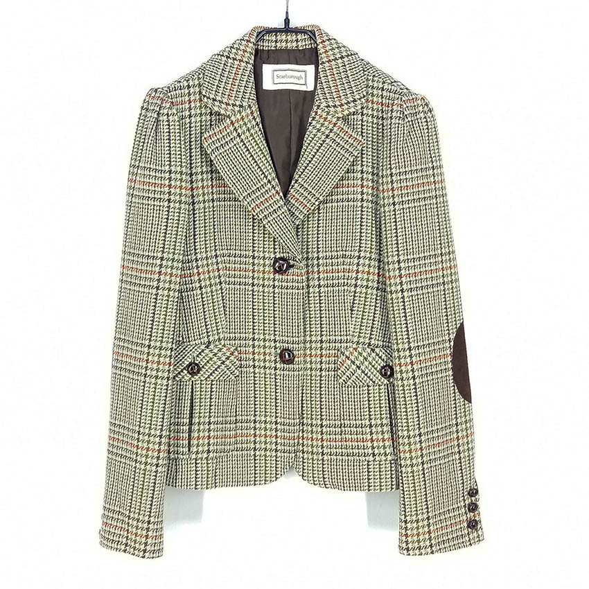 스카버러 여성 추동 엘보패치 배색 모직자켓 그린85 (HU42769)