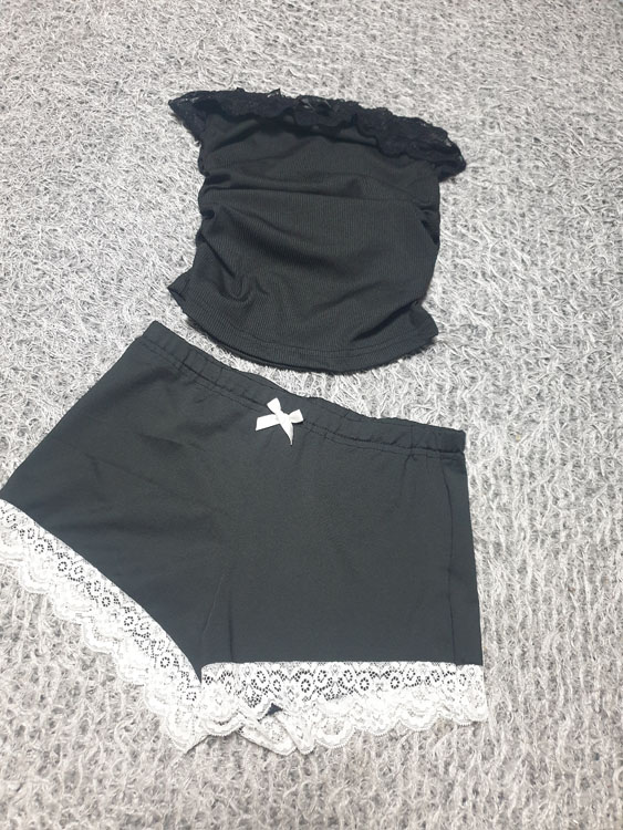 튜브탑 레이스 홈웨어 세트 Free (착샷O)