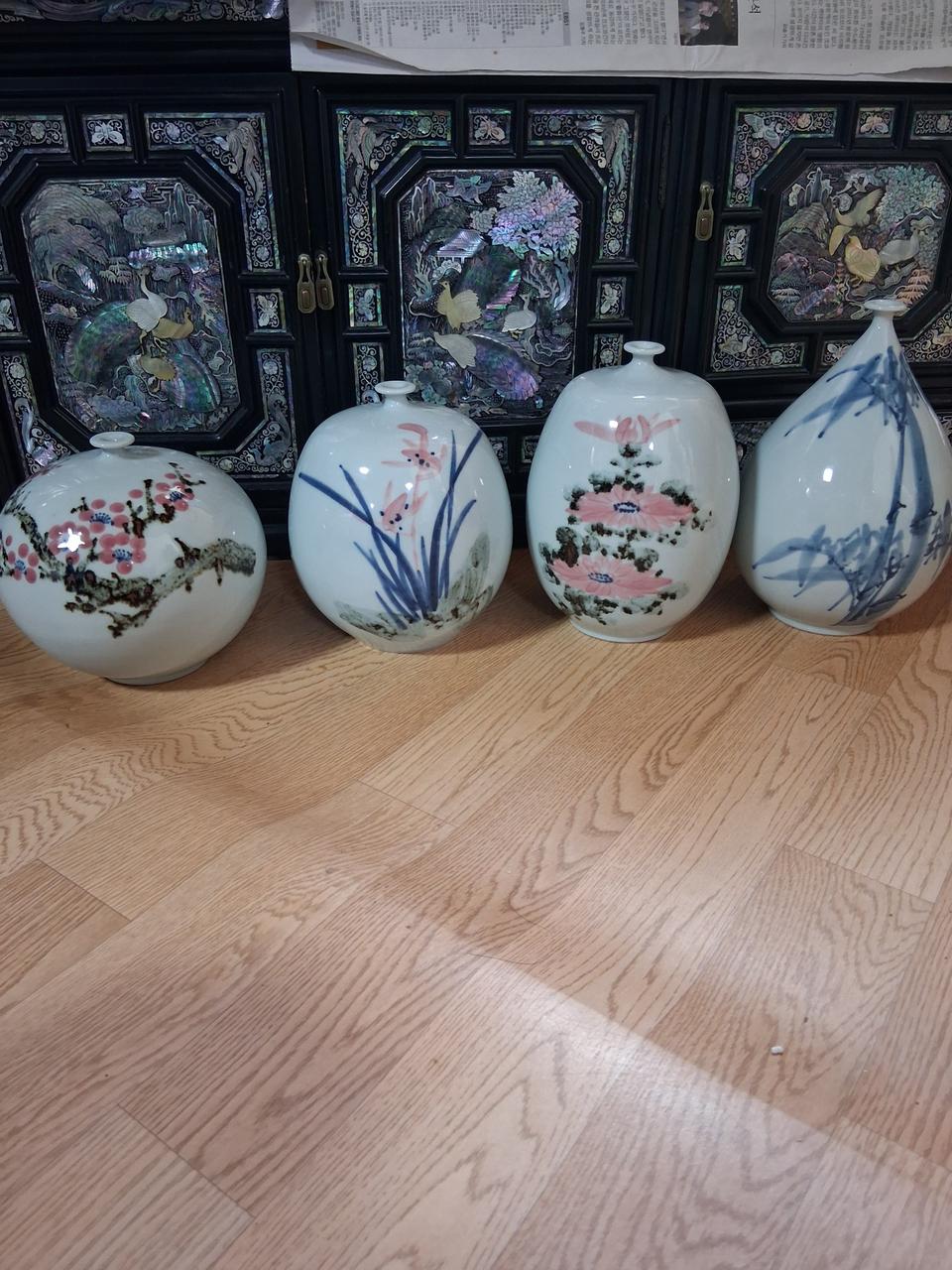 행꼬 사군자 도자기 4개 일괄