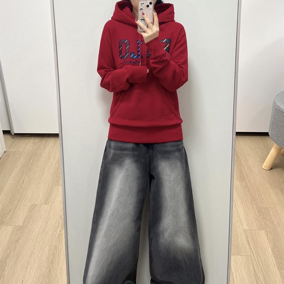 폴로 랄프로렌 신형 체크 스펠아웃 레드 후드티