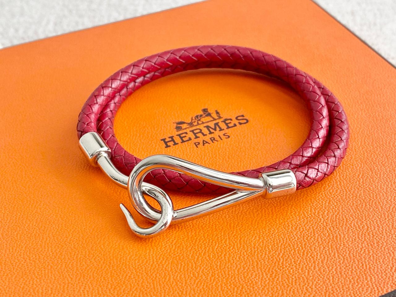 에르메스 점보 버건디 레드 은장 팔찌 2way 타입