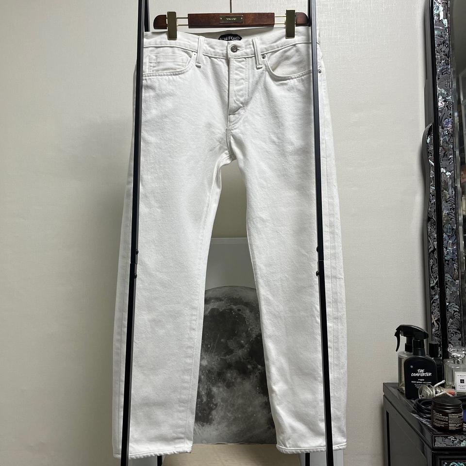 정품 32) 톰포드 가죽 패치 화이트 진 데님