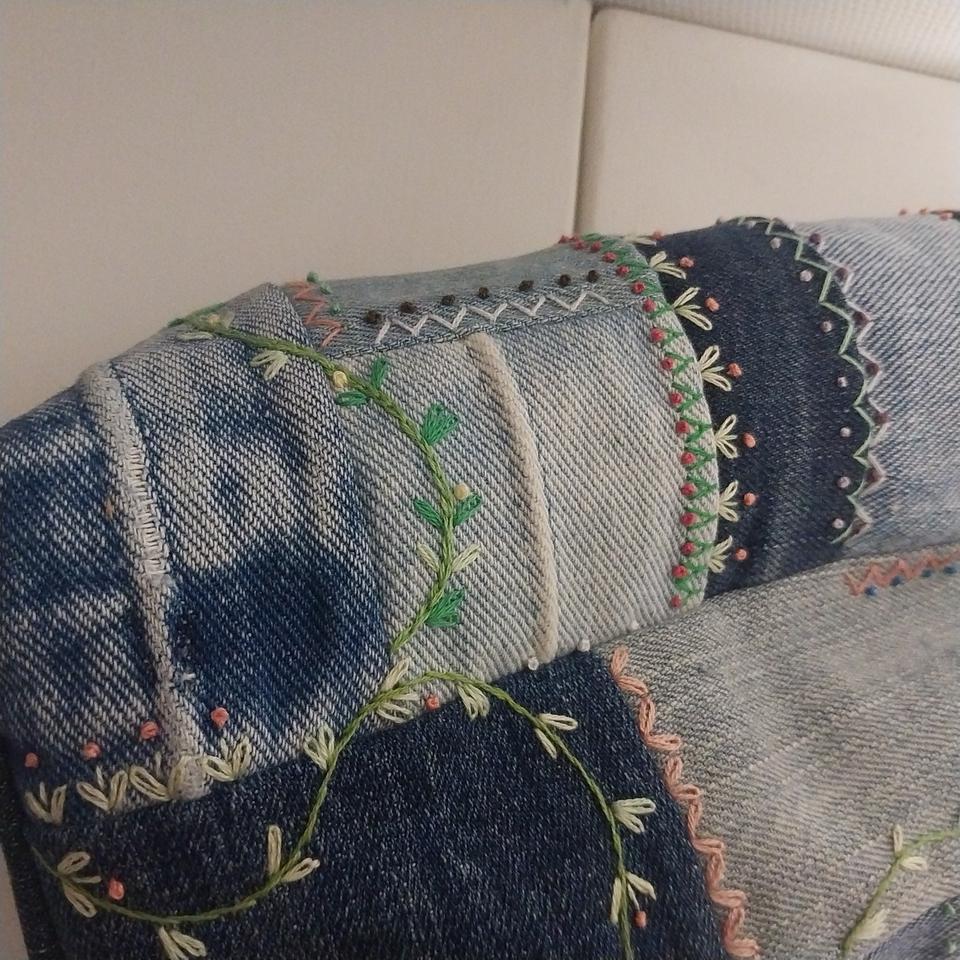 데님자수토트백