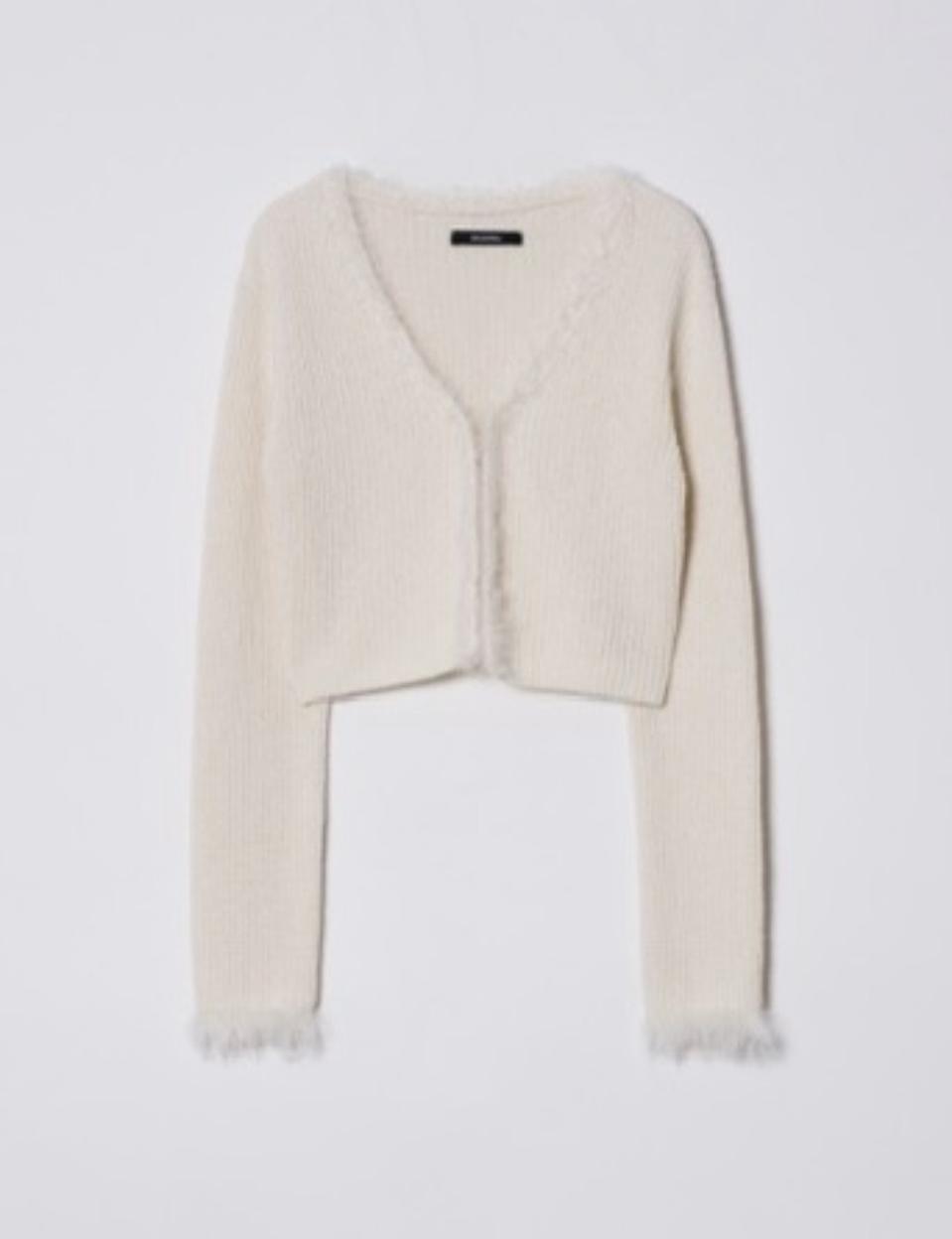 택O) 다이애그널 퍼 트리밍 가디건 아이보리 [아이린, 한선화 착용]