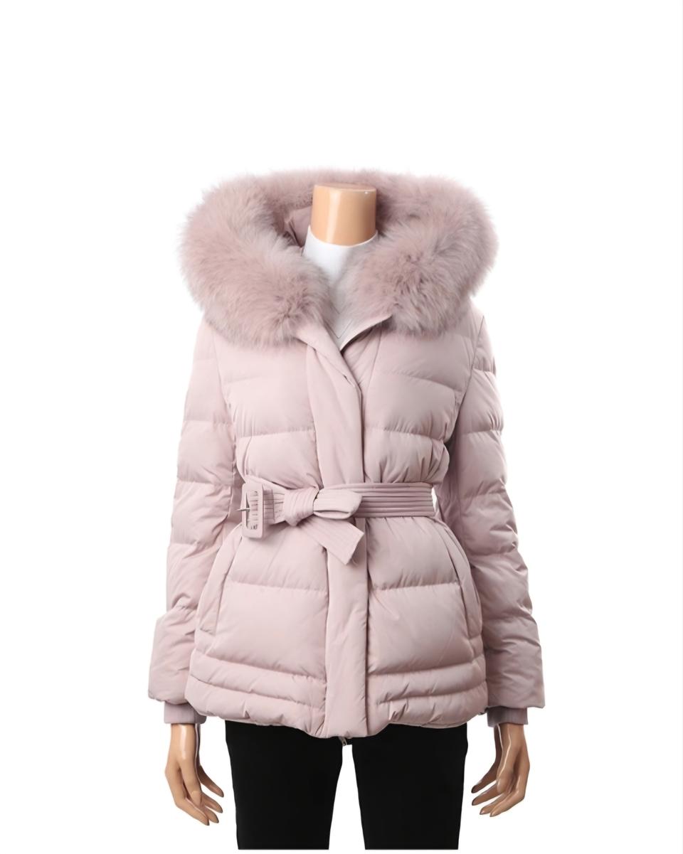 실착3회.지고트 벨티드 폭스퍼 패딩 85사이즈.연핑크색상