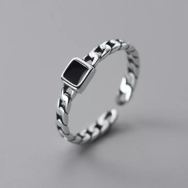 7-11. 925 실버/오닉스 오픈 커프 반지