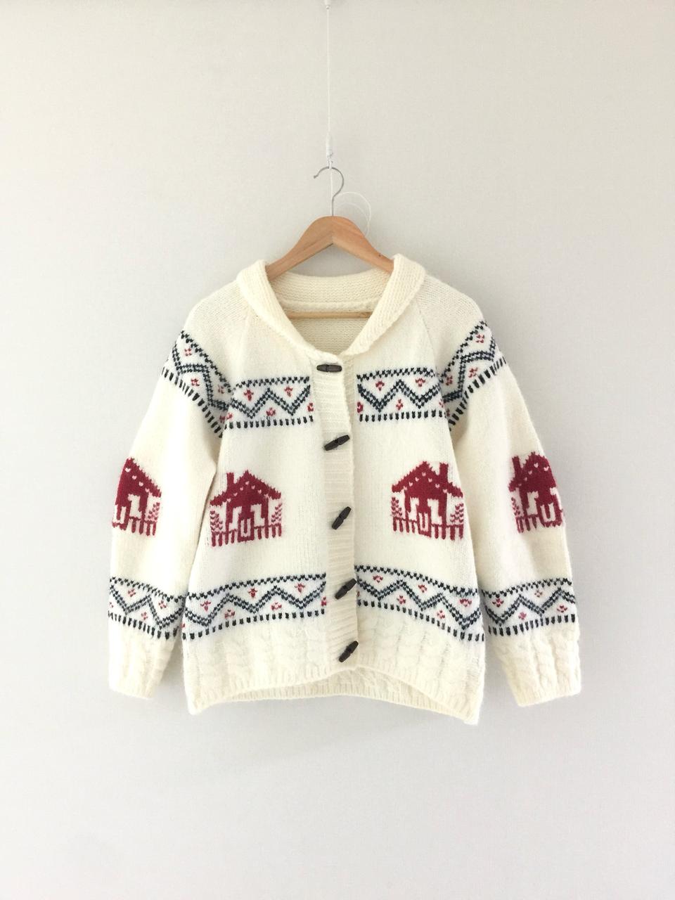 (새) 아이보리 집 패턴 니트 가디건