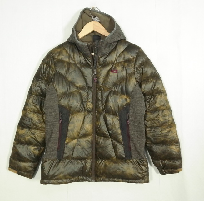 K2 여성 니트배색 구스 후드 패딩