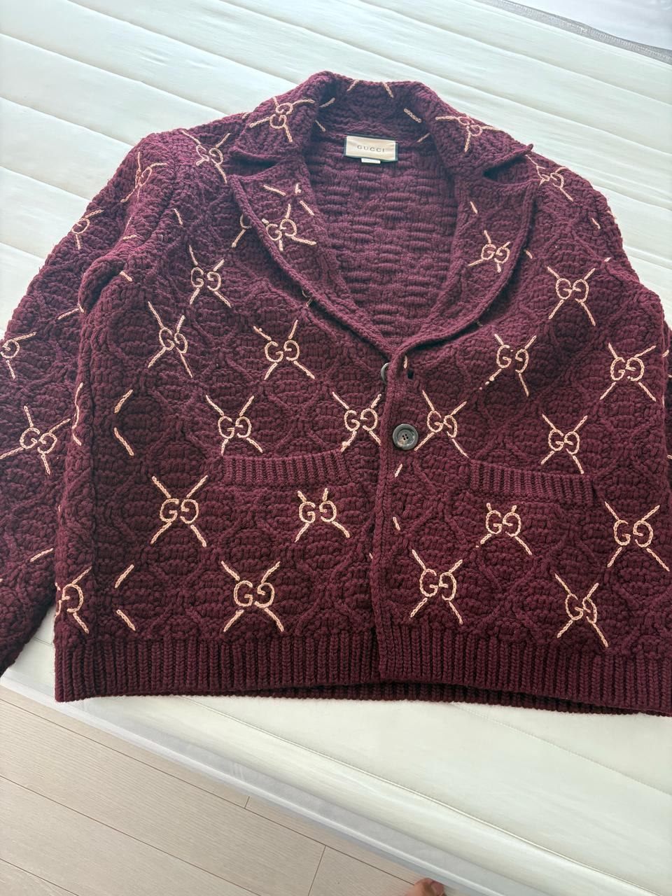구찌 GG 패턴 울 가디건 버건디 L