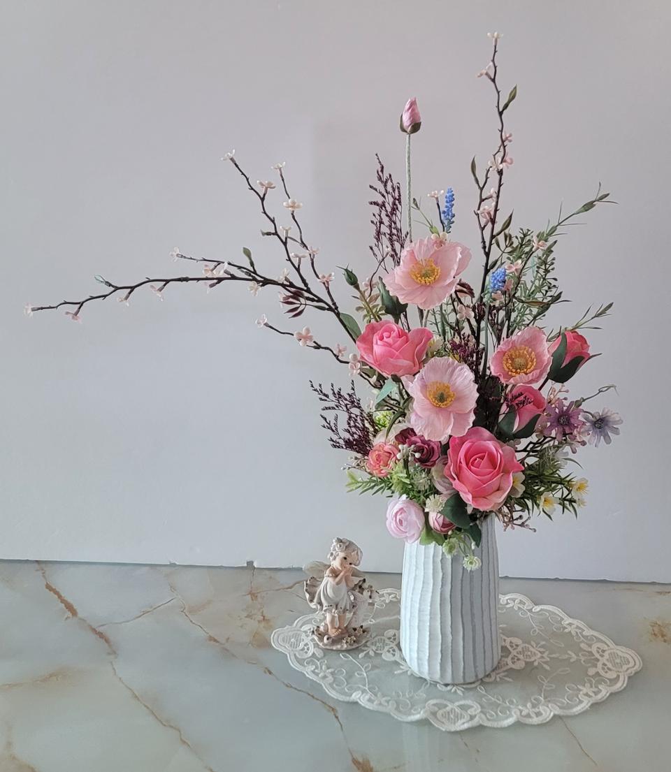 (새상품)고급 조화꽃과 화병세트/인테리어소품,조화