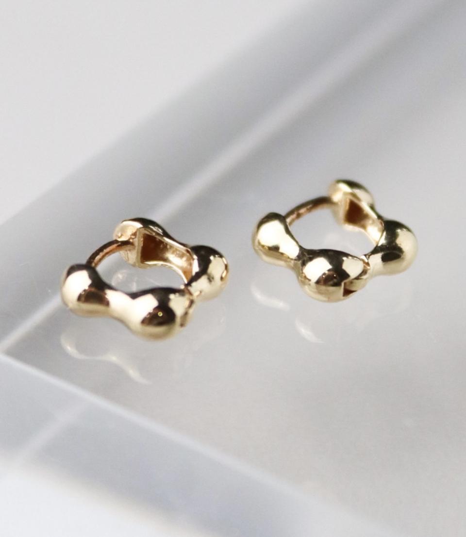 <새상품> 14k 옐로우골드 땅콩 버블 원터치 귀찌링 <한짝>