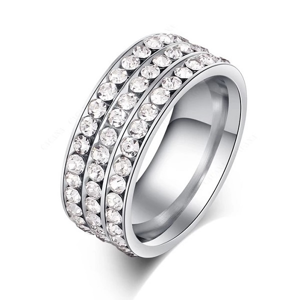 12-39. 써지컬 스틸/18KGP/큐빅 지르코니아 3행 반지