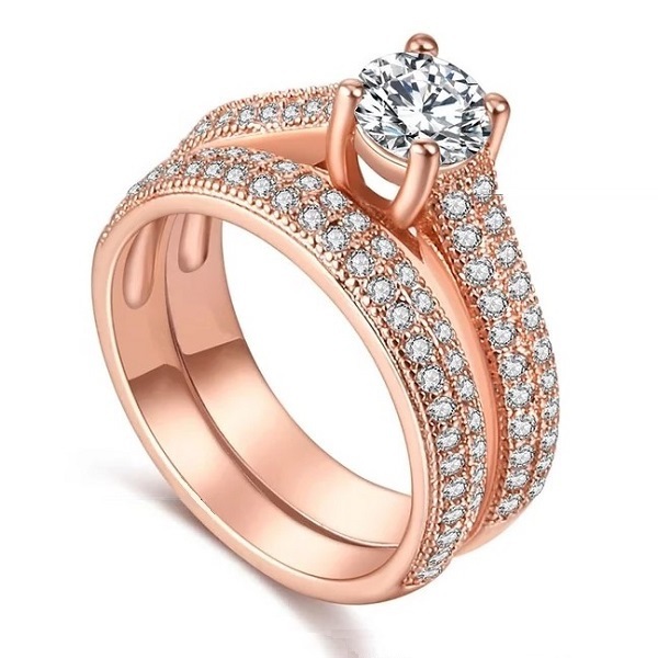 1-45. 로즈골드 18KGP/큐빅 지르코니아 2-in-1 반지