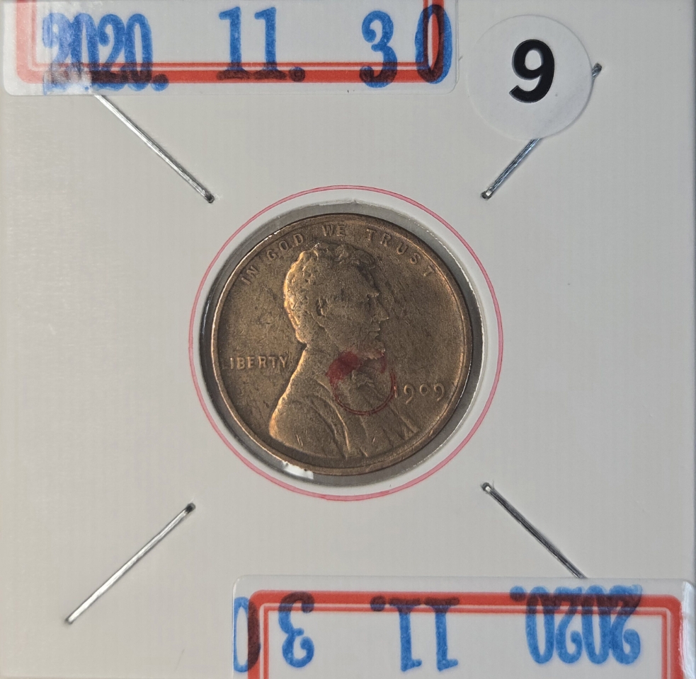 A02W 동판소전에러 및 턱시도 2중안압에러 1909년 링컨1센트 동전