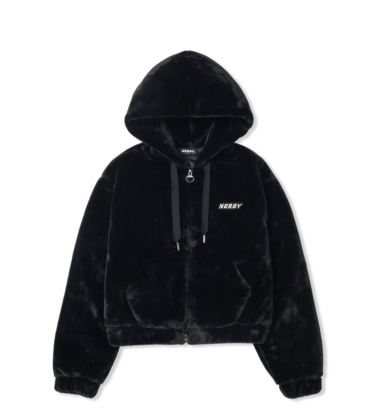 (택안뗀 새상품)널디 에코 퍼 후드집업(블랙)XS사이즈/55사이즈