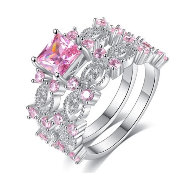6-11. 핑크 팬시 스퀘어 큐빅 지르코니아 2-in-1 반지