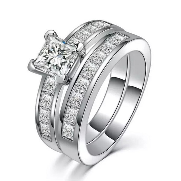 4-46. 925S/1캐럿 스퀘어 큐빅 지르코니아 2-in-1 반지
