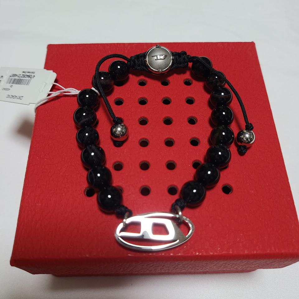 디젤 마노 비즈 팔찌 오벌 디 로고 브레이슬릿 블랙