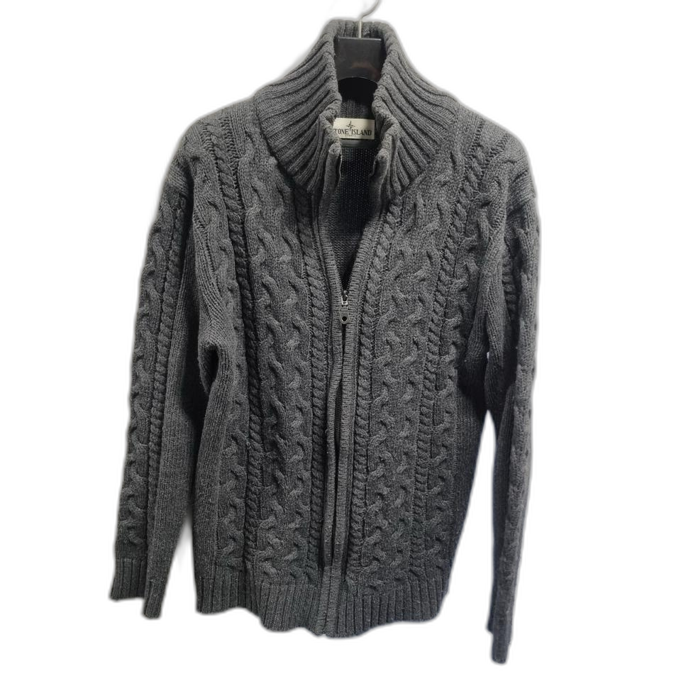 스톤아일랜드 케이블 니트 집업 그레이