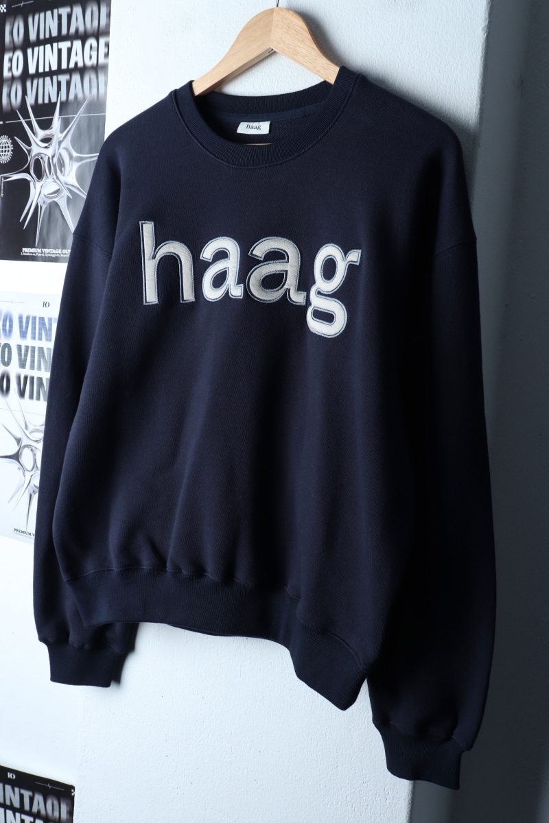 W(F) 헤이그 맨투맨 티셔츠 벌스데이 스웻 네이비 크롭-172D8