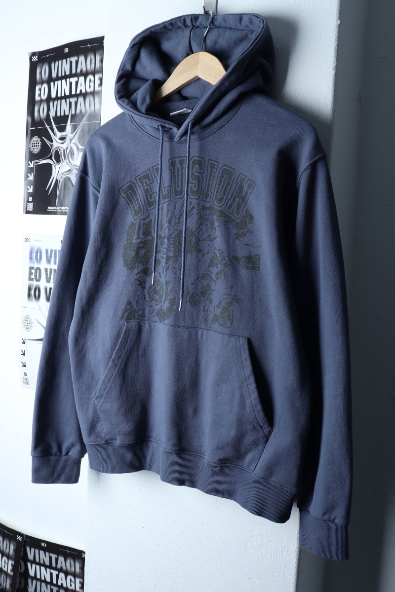 (M-L) 브랜드빈티지 후드티셔츠 빅로고 플라워 블루 올드스쿨-172DD
