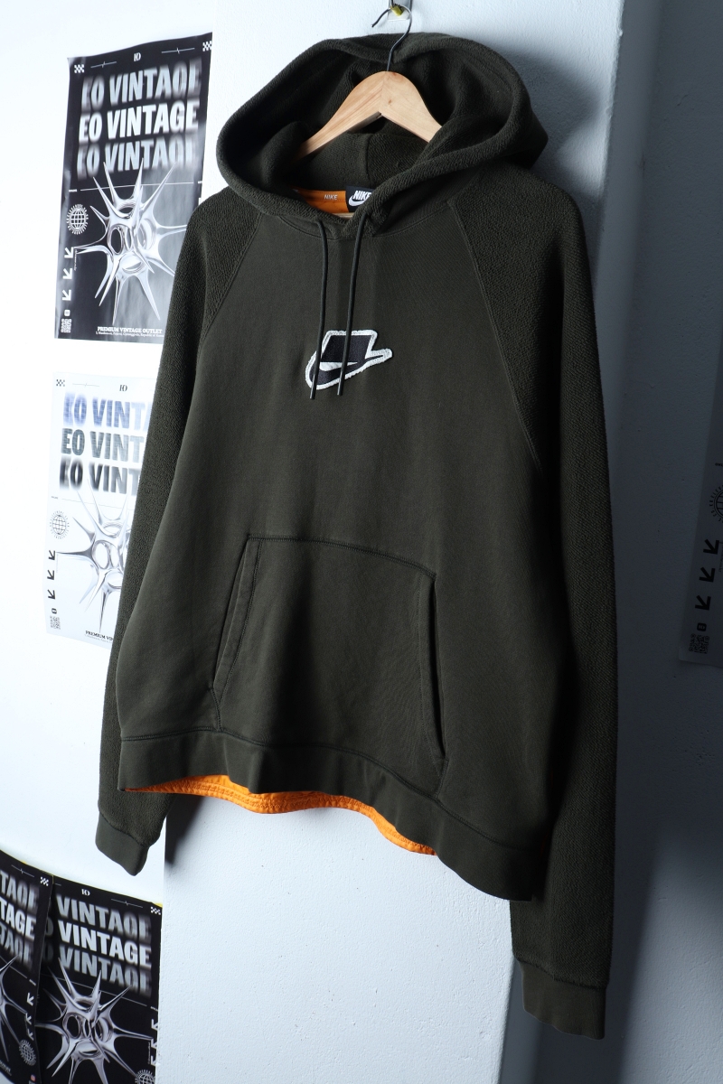 (L-XL) 나이키 후드티셔츠 퀼팅 믹스 부분누빔 카키-172E0