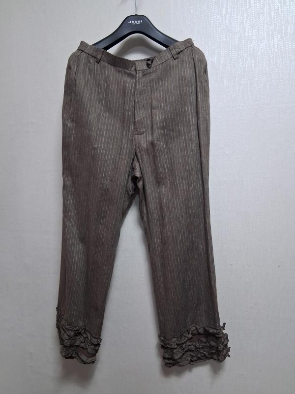 일본구제 beedoro 브라운갈색베이지 린넨 레이어드 레이스팬츠 27까지